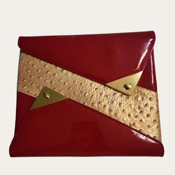 Ashard Richley Handbags - Sophisticated Modern Red and Gold Clutch/ IPAD Case with Metallic Accents EUC
